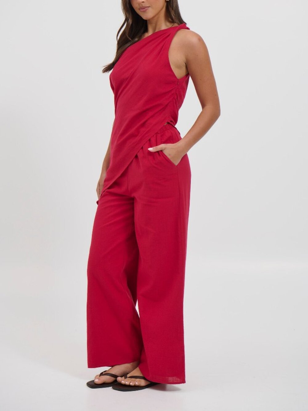 Bronze Snake Elastic Waist Wide Leg Pants in Cherry Size L